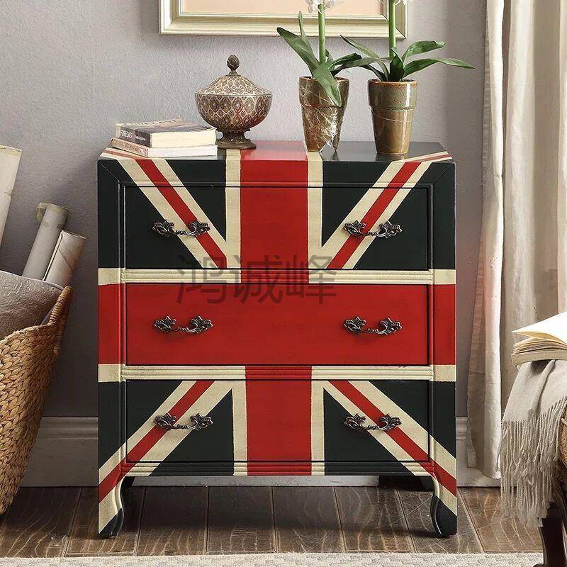 Hc式乡村玄关柜实古风木田法美式ETG三斗柜古典整装中式园床头床