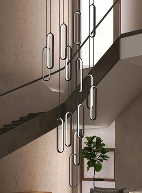 极方FIF楼梯吊复灯现代简约创意黑色框别墅中空灯具式楼客厅大吊