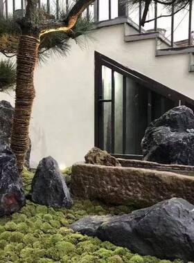 天然黑山枯山水造景黑山庭NZX院石绿地造景石石景观山石黑石假山