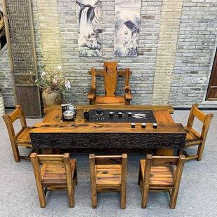 老椅船木茶桌组合实木中式功泡茶台骨茶艺桌沉船木夫0008龙户外茶