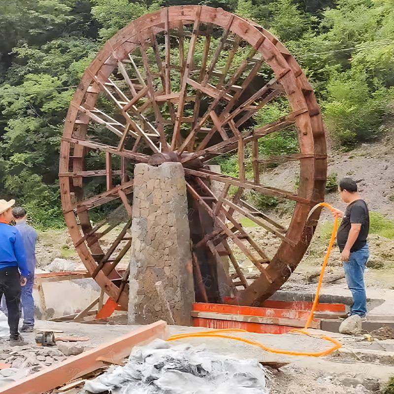 仿式古景观水车DVH田园旋公园美摆化装饰件脚踏手摇电动转互动流