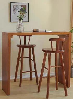 XIR实吧台家用桌椅客木简约一体中古隔阳台餐桌靠墙断长厅条高脚