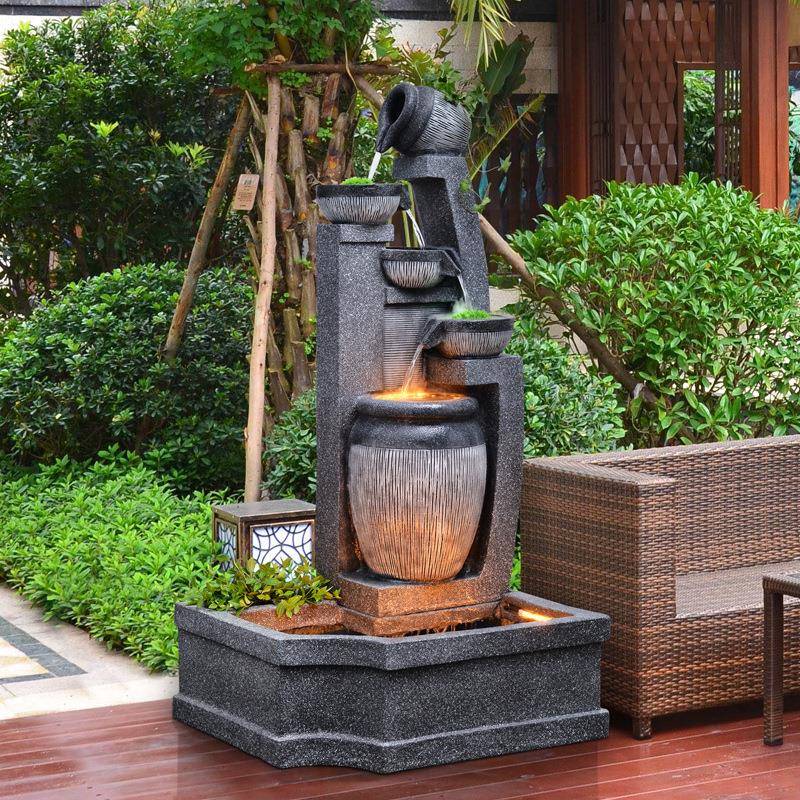 欧式庭鱼池阳台假山流水喷泉水景工艺品902园居饰家品院风水轮田