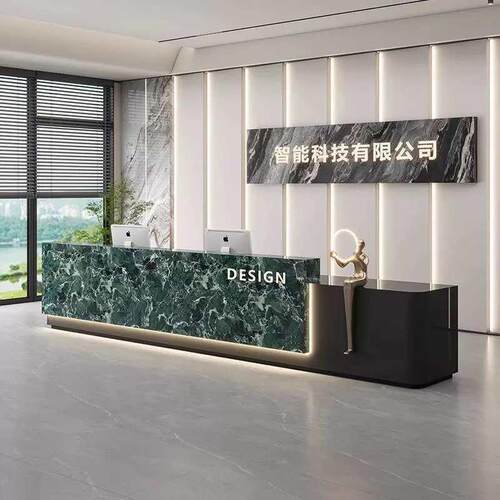 岩板公司前台理石服业务台售楼部大厅接待台物6452字吧台大写楼柜