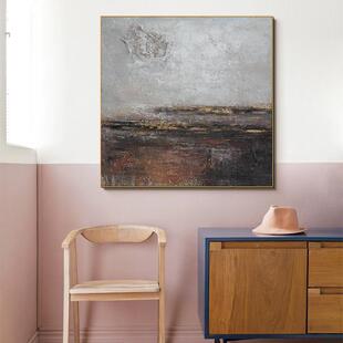 纯手绘画轻奢金客抽厅装饰画油简约象玄关壁箔画蓝色海浪肌理SQ81