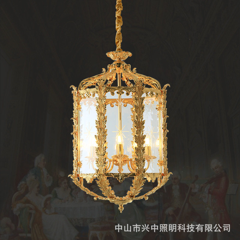 法式复古全铜吊灯欧式餐厅玄关阳台走廊门厅衣帽间奢华大气小吊灯