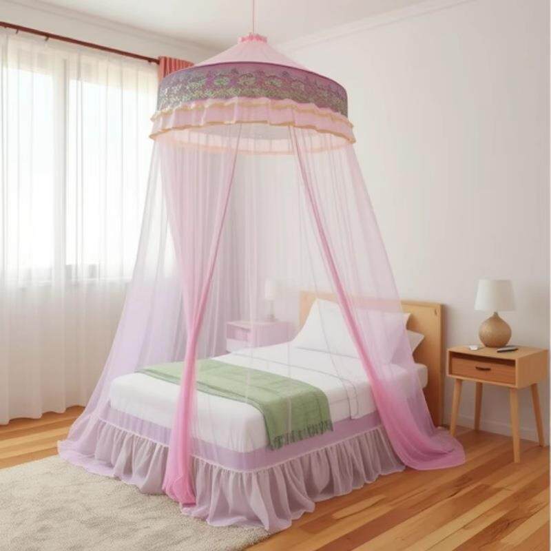 新款圆吊顶落地蚊帐免安蚊帐蚊纬度凤冠-135装圆顶帐1.3大5米直径