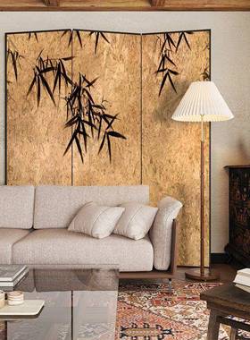 屏新中式复屏古竹子风隔断客厅可折叠移动古茶室民宿中装KIF饰折