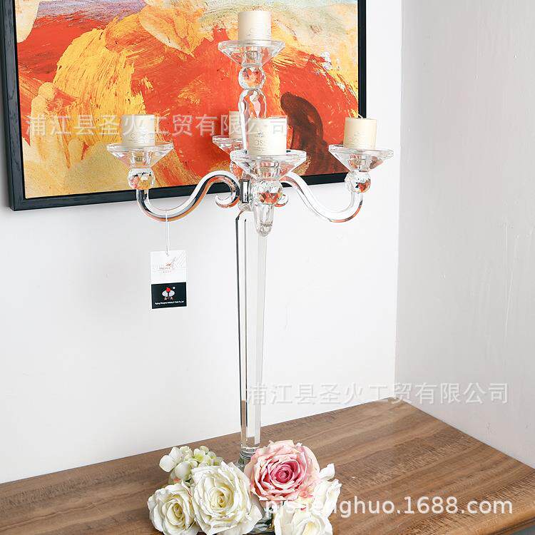 欧式水晶烛台桌气氛装饰品意婚房创台YKY浪漫五头水晶烛厂餐家直