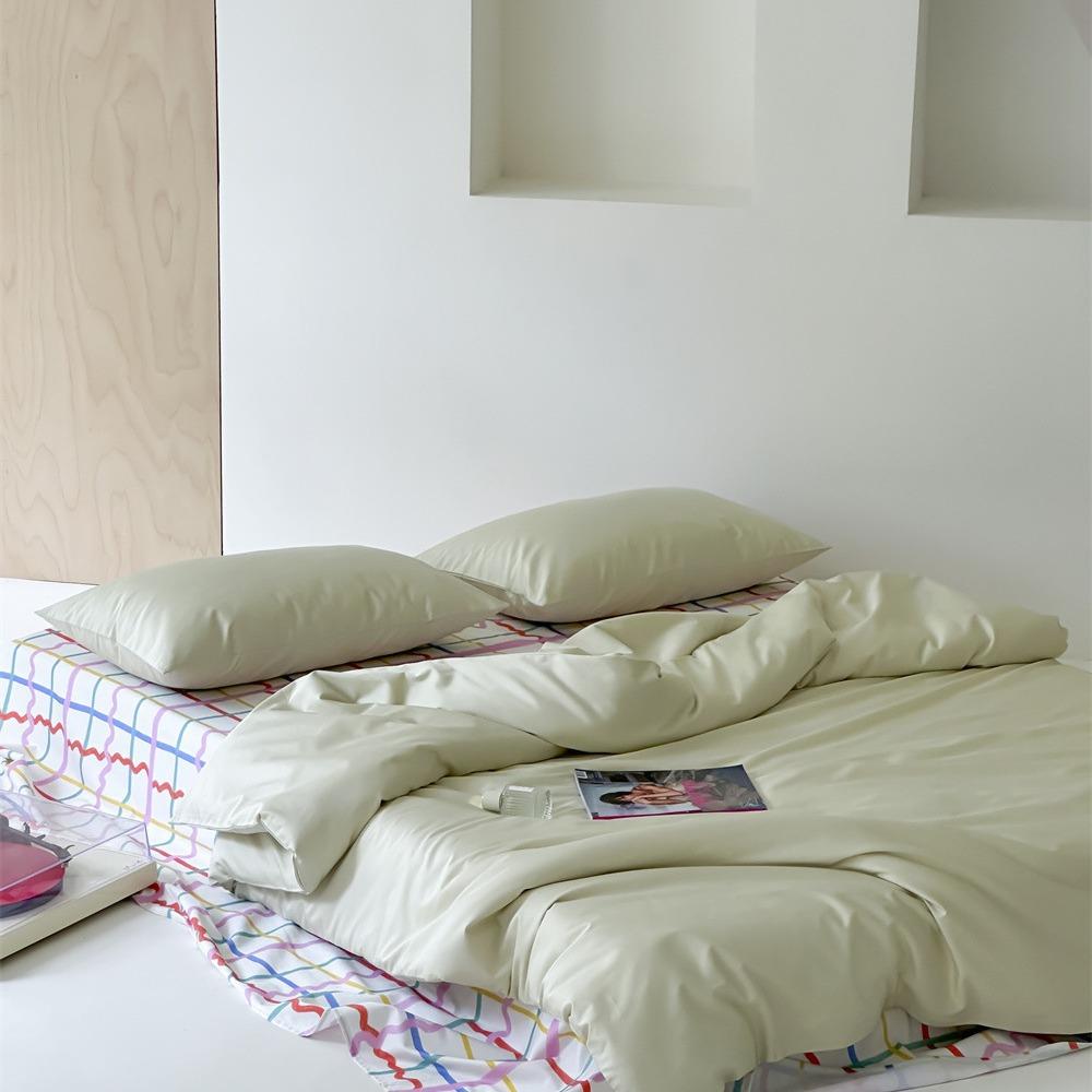 时棉尚色格纹全长绒棉四件套简被约纯色套彩纯棉床单床HB上用品