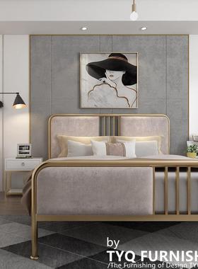 北欧TJC04119轻租奢铁艺网红民宿金色床单双人床软包公房主床出公