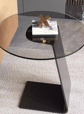钢化玻璃茶几客厅发沙意式边现几奢QKA代简轻约高级极简圆桌创意