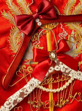 ?婚F76567S7婚礼衣结婚新新娘纱衣架一对新婚架郎礼物木衣撑蕾丝