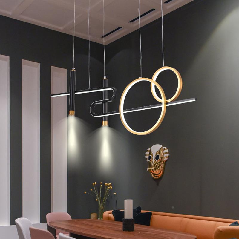 跨境艺术吊灯厅led线性客圆圈餐店灯轻奢酒别墅卧室厅家装灯具