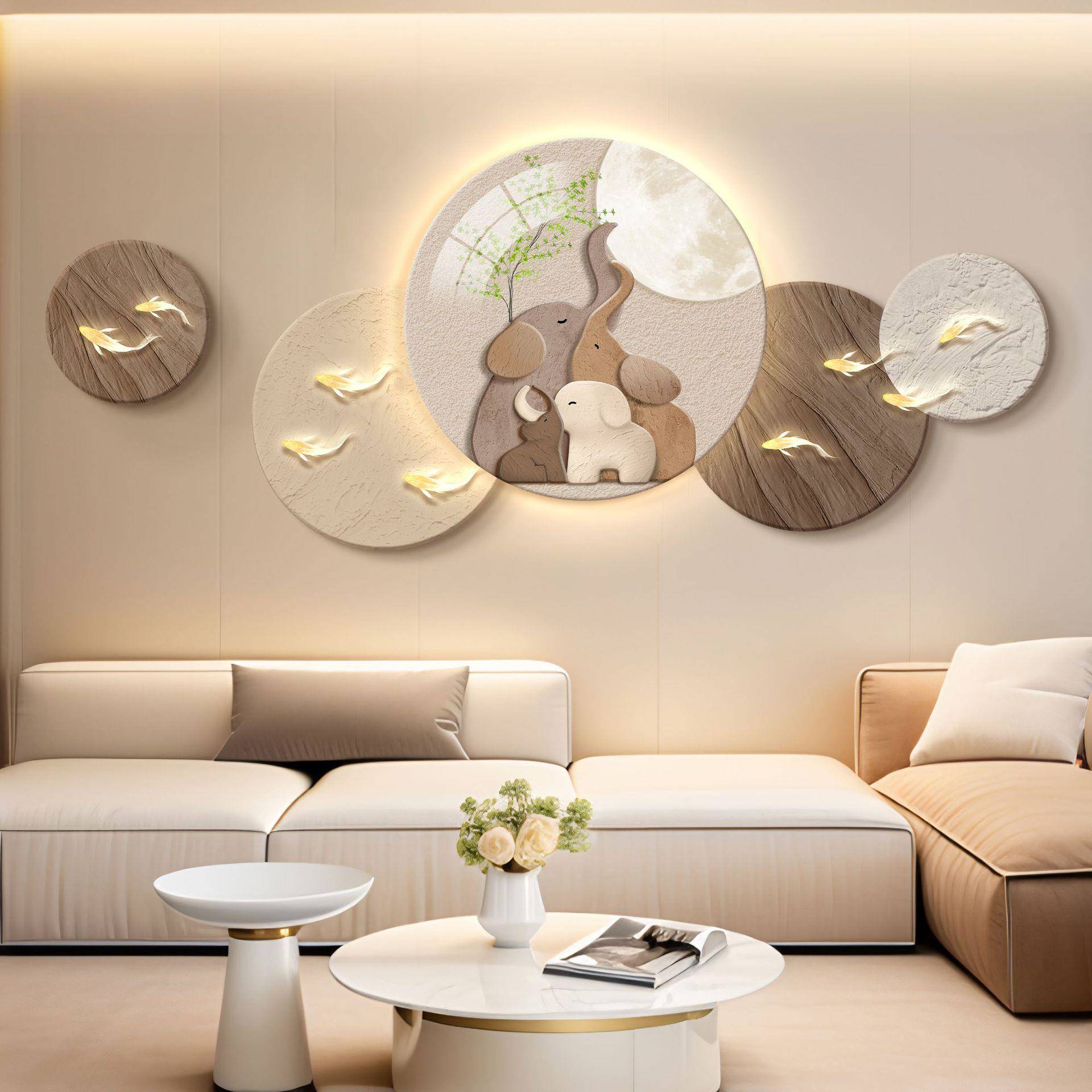 现代轻奢入户玄关装饰厅画好寓客沙发DK4-A1背景墙装饰发光意灯画