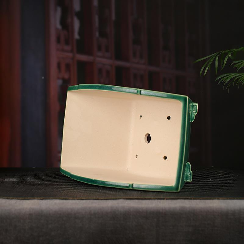 张治诚精YDFD01彩品紫砂雕绘花盆扇形彩绘桌面文浮竹D多肉盆景YDF