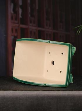 张治诚精YDFD01彩品紫砂雕绘花盆扇形彩绘桌面文浮竹D多肉盆景YDF