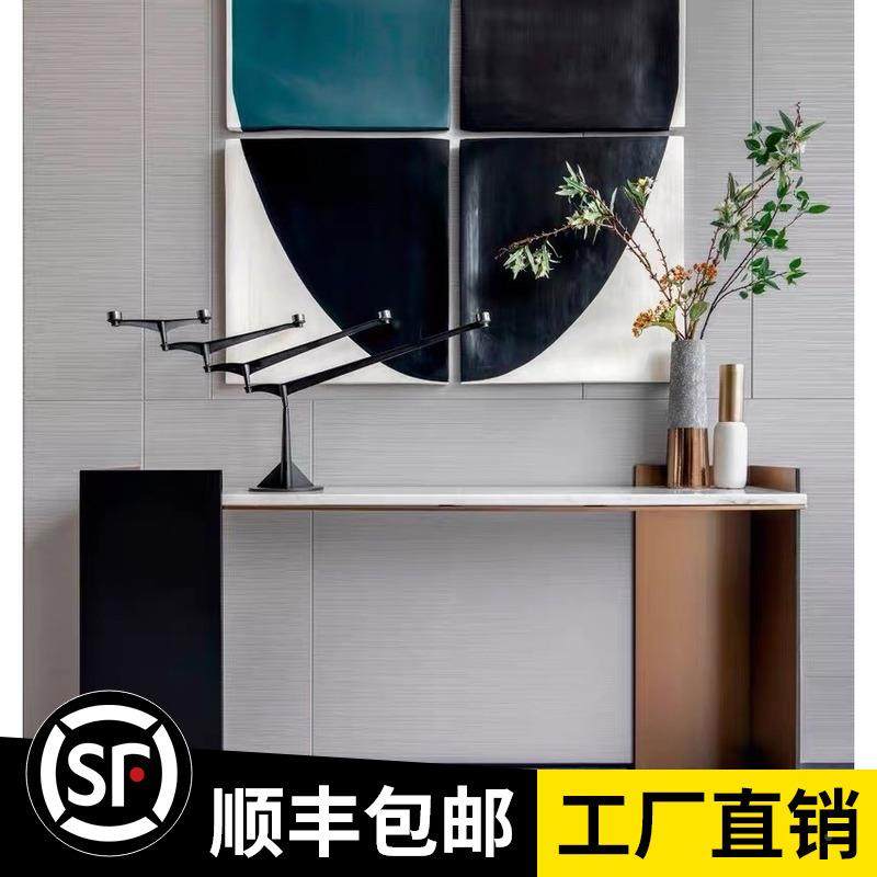 北欧轻奢入玄关户客厅桌靠墙岩板玄关台现代约简铁艺端景MH-0517