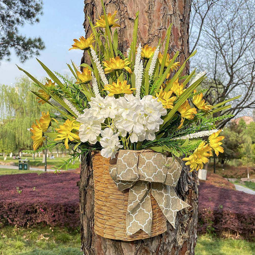前门花环门挂悬挂奶油绣球花春花奶油绣球卉人造居春夏挂篮花篮饰