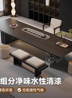 实桌椅组合AMX客厅家用木岛奢台茶桌一体办公室大板桌泡茶台轻现