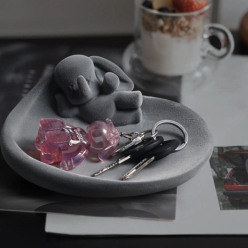轻MFD奢绒植小飞象钥匙收纳摆玄件厅桌面首饰盘入户客关家居装饰