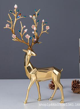 黄铜招奢财梅花鹿珐铜琅代彩客厅电视CF00662柜家居模具玄关轻现