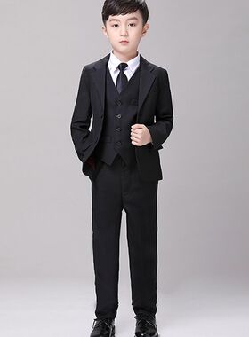 儿童西装套装男童正装黑色西服马甲帅气花童主持礼服钢琴演出服棉