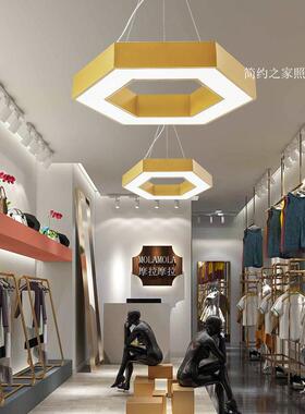 LED现代简约办公金色空心六边形灯健身房装饰店铺网咖创意吊线灯