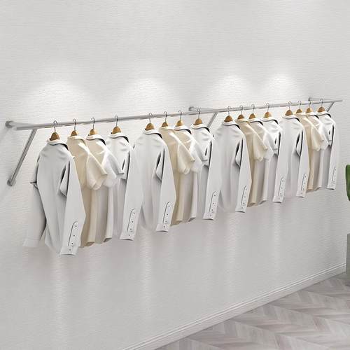 服装店上墙壁挂式货架男女装店墙上挂衣架展示架网红不锈钢拉丝银