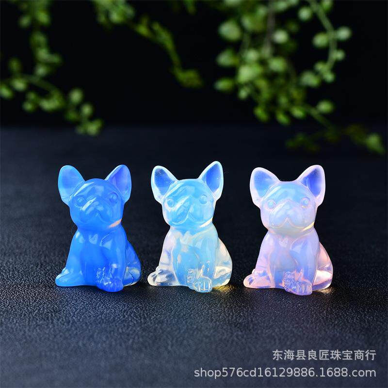 工厂蛋白石水晶斗牛犬小狗雕刻摆件家居书房儿童摆件家庭装饰