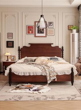法式复古实木床中古风主卧床美式双人床桃花心木卧室家具