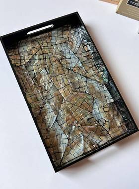 物南亚轻奢天然贝壳托盘CGV客厅点心零茶东食收纳置盘长方形几家