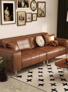 OYV皮艺沙发意皮式油蜡复古沙轻奢风沙发沙发客厅小户型直排中风