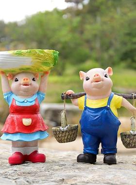 可爱景仿真猪花盆饰摆件创意户外装花园庭院造观景树MT668899脂工