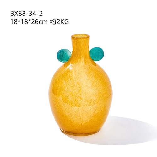 中古创风意子手装工双耳渐变大肚BX88-34-小口花瓶高级感软装家居
