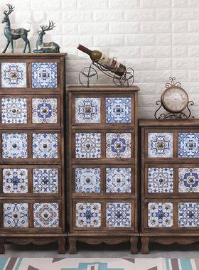 实木斗彩绘客厅整装储台HMG物柜复古抽屉收纳柜式阳柜靠墙置物柜