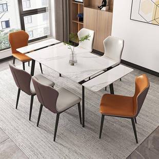现代简约家型用小户可缩折叠岩组板餐桌椅合意式伸轻奢长拉伸餐桌