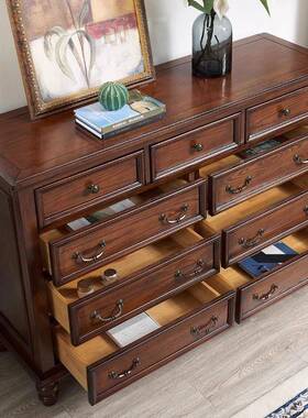 美式实木七斗柜储斗物XVT柜墙五抽屉收纳卧带室简约欧式多层橱靠