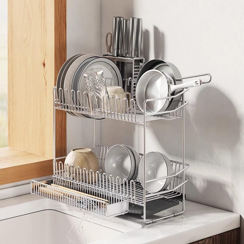 双0层34不锈钢厨筷房水架晾碗架放碗碗盘收纳架水沥HS38槽碗碟置