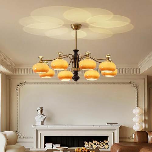 吊灯厅灯2025新款法高X653式复古大厅古主灯柿子客中风大气级感饭