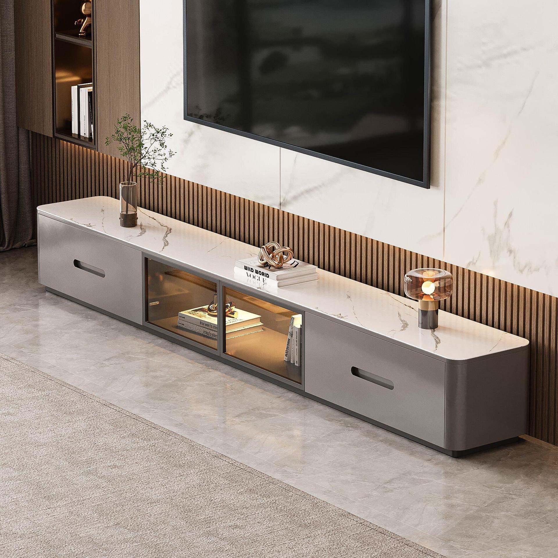 实木落地电视柜茶几组合轻奢感小户型岩板电视机柜客厅家用r*