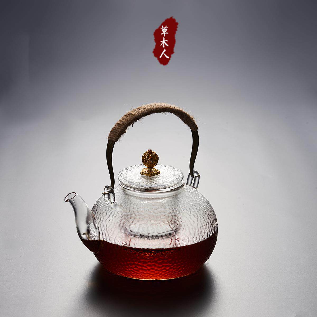 草木人日式手工锤目纹耐热玻璃壶提梁壶电陶炉煮茶壶烧水壶泡茶壶