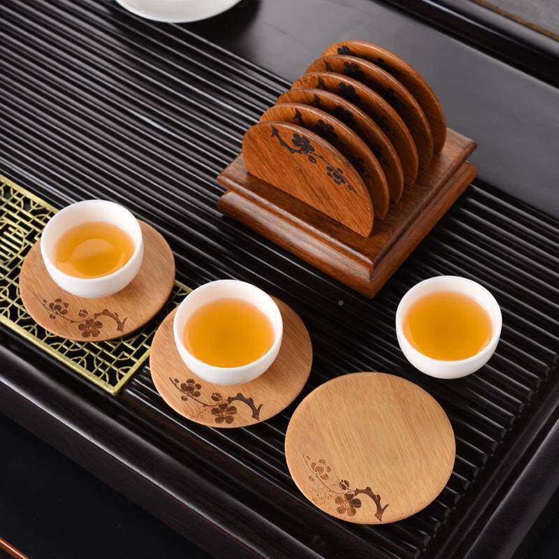 竹制杯托茶具杯垫形杯托茶室42702圆热茶组杯托组家隔用敬茶垫合