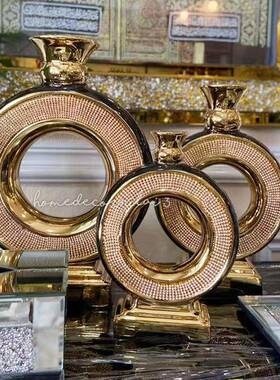 欧式电镀金色板拉607丝纹陶花插瓷样房客厅婚庆KV酒店花店花瓶摆T