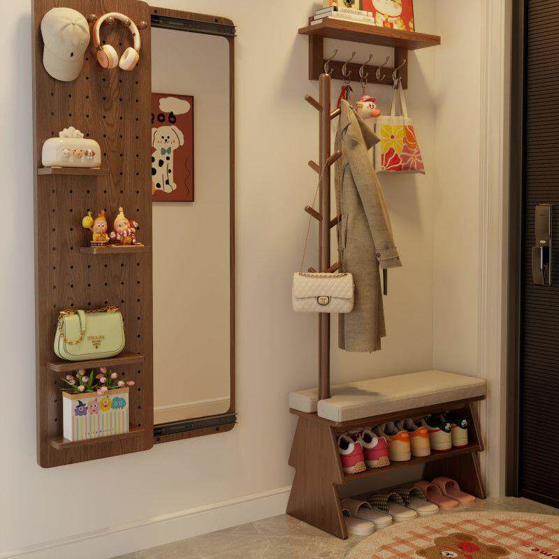 冬木实木圣诞树换鞋凳挂衣架一体家用门口穿鞋凳子可坐鞋柜衣帽架