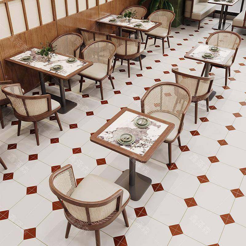 定编制木半圆藤卡座沙餐饮连835锁饭店东南亚主实题餐发厅桌椅组