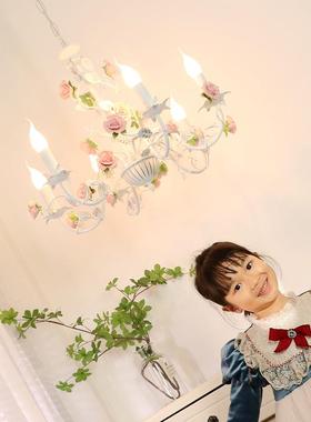 法式奶油烛玫灯瑰吊简约田园卧古室浪漫花66806草温蜡馨客厅灯复