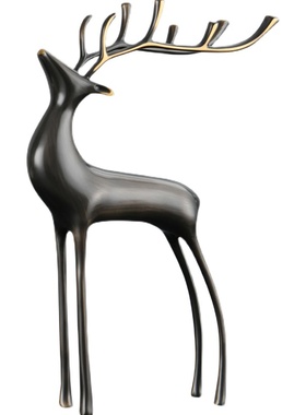 轻奢招财纯铜鹿客厅玄关酒柜摆件装饰品办公室桌面电视柜高端家居