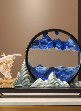 迎客松山水流沙画摆件新中式禅意玄关办公室茶室装饰品沙漏解压