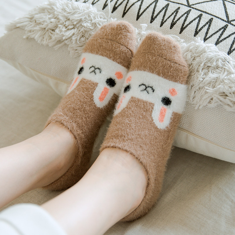 满200减-15貂毛绒地板袜子女秋冬季加绒加厚可爱卡通居家隐形袜套